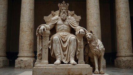 Obraz premium A statue of Pelias, the uncrowned king, his shattered crown at his feet, eyes hollow and vacant