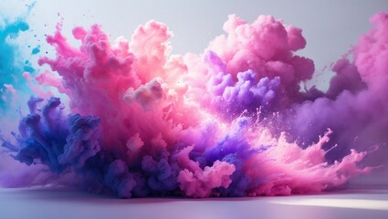 Obraz premium Abstract colorful powder explosion background on white backdrop.