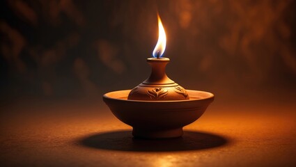 Antique oil lamp in the foreground with a backdrop.