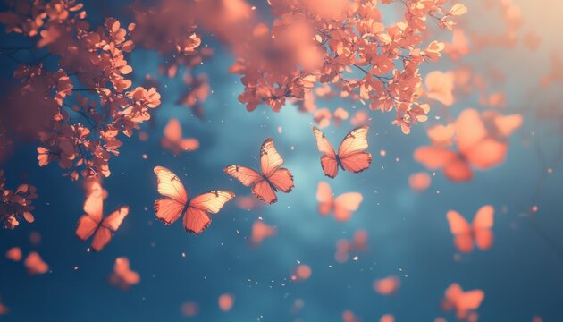 In a realm where dreams take flight, butterflies transcend into ethereal floral mist, their delicate wings blurring into the soft embrace of gentle ambient light, like whispers carried on the wind