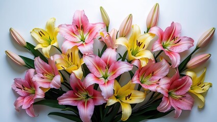 Flowers design. Isolated pink and orange lilies on white