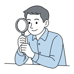 A man holding a magnifying glass while showing curiosity in a flat vector illustration featuring a clean and modern design style, ideal for educational content or research themes vector art