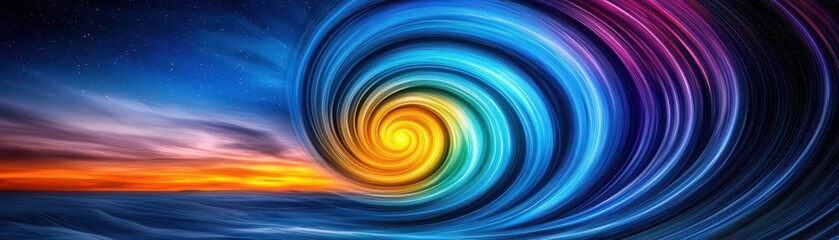 Fototapeta premium Vibrant cosmic swirl art ocean view digital artwork stunning sunset abstract concept