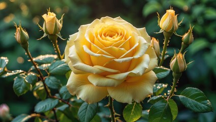 Beautiful yellow and fragrant rose in bloom