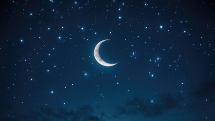 Real sky featuring stars and a crescent moon.