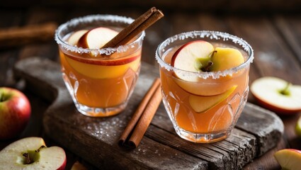 Apple cider cocktail featuring cinnamon and apple slices