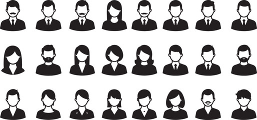Set of silhouette icons representing people and cutlery for business and social purposes