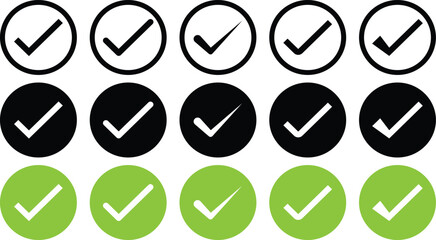 Check mark icon and cross icon set, Circle and square, Tick symbol in green color, vector illustration.