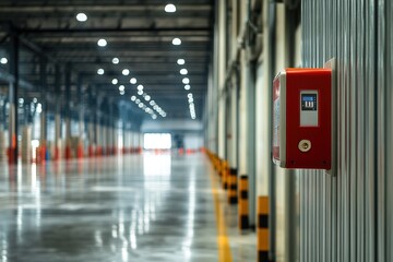 Industrial safety precautions with fire alarm system in a modern warehouse