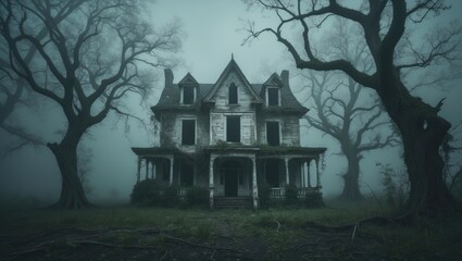 Abandoned House Surrounded by Trees and Fog