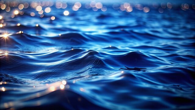 Dark Blue Water Ripples, Bokeh Effect Stock Photo - Nature Background