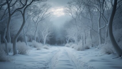 Fototapeta premium An ancient wooden bridge blanketed in snow, nestled within a serene landscape, invoking feelings of nostalgia and rustic appeal.