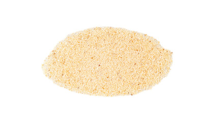 Garlic powder pile isolated, dried granulated chopped crushed garlic on white background