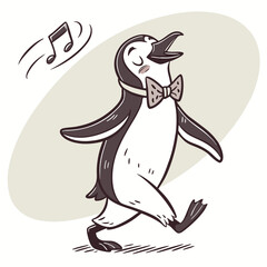 Obraz premium Dancing Penguin with Bow Tie - Fun Winter Animal Vector