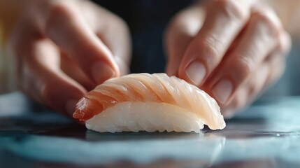 Crafting Perfection: A Sushi Chef's Delicate Touch Forming Exquisite Nigiri