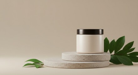 Elegant cream jar on a stone pedestal.