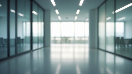 Abstract blurred view of a modern office with soft lighting for background use.