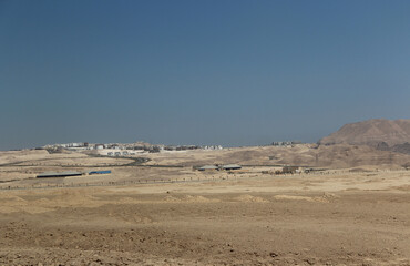 Desert scenery and Al Galala City on the road trip from Hurghada to Cairo, Egypt