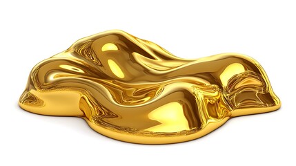 A shiny molten blob of golden liquid against a white background
