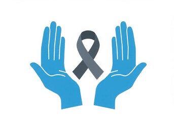 Obraz premium Hand holding a blue ribbon vector illustration icon