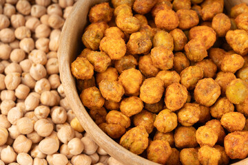 Roasted chickpeas, leblebi pile, spicy fried chana, crispy chick peas with mint and spices, east snack