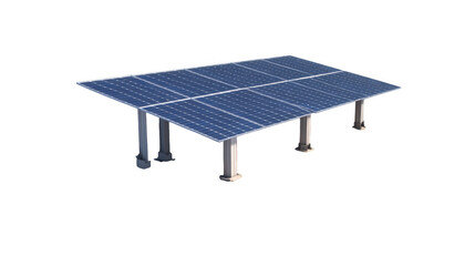 Isolated solar panel array on support structures against a black background in a studio shot