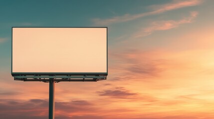 Modern billboard positioned against a vibrant sunset sky at dusk, showcasing an empty advertising space. National Billboard Day