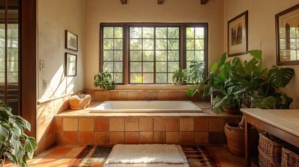 Sunny bathroom with a peaceful bathtub 