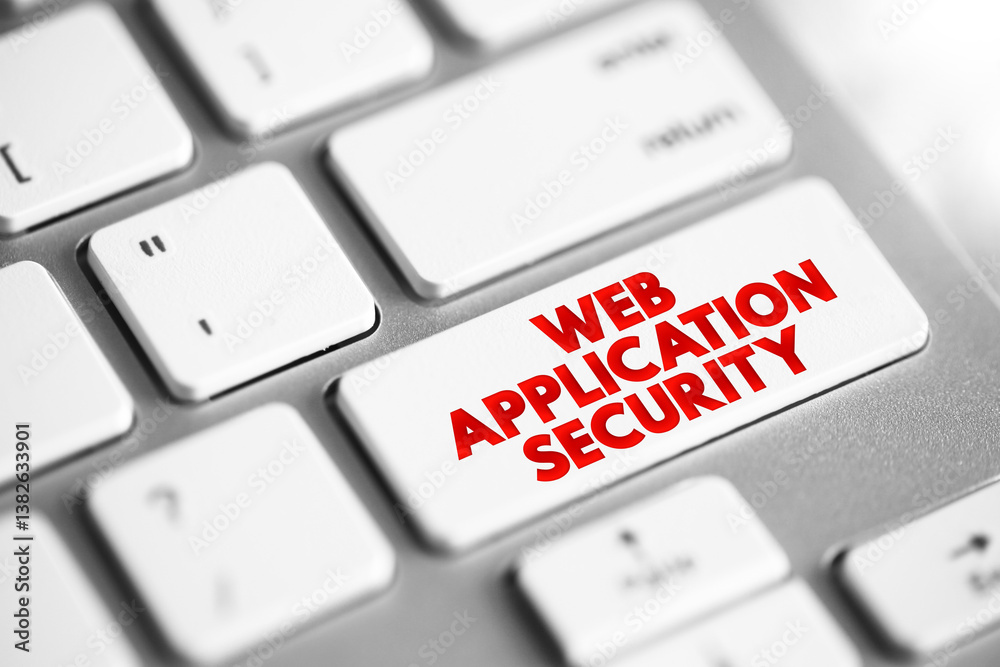 Poster Web Application Security - variety of technologies for protecting web servers, web applications, and web services, text concept button on keyboard