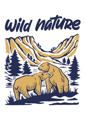 Wild Nature Bear Family in Mountainous Landscape