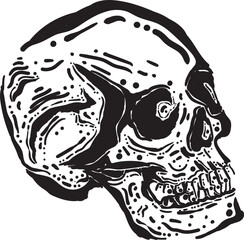 Skull face illustration - black color - skull face made from manual drawing - abstract ekspressionist style - for logo, elements, symbol or your template design