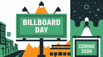 Vector icons set featuring a unified design for Billboard Day with illustrative elements and text. National Billboard Day