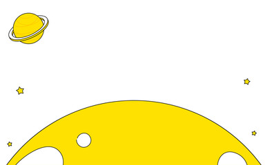 月面と土星の背景　かわいい宇宙のシンプルな線画イラスト © TKM