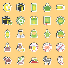 Sticker set of islamic. Islamic elements of Ramadhan, Eid Al Fitr, Eid Al Adha. Good for prints, posters, logo, decoration, greeting card, etc.