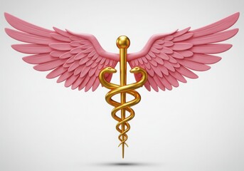 Caduceus medical symbol with wings and snakes on a  white background