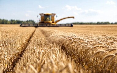 Obraz premium Golden Wheat Field Harvest Under Sunny Sky