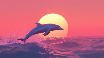 Dolphin's joyful leap against a backdrop of sun and ocean's gentle waves
