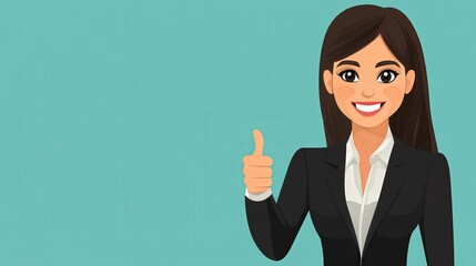 Smiling woman in a black suit giving an approving thumbs up
