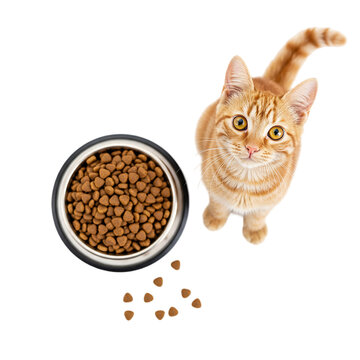 cat,food,bowl,pet,ginger,hungry,eating,isolated,cute,tabby,mealtime,kibble,domestic,feline,nutrition,looking,asking,waiting,healthy,orange,cat food,dry food,pet food,food bowl,ginger cat,tabby cat