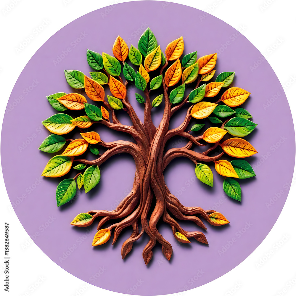 Fototapete a digital illustration of a tree of life symbol, a root within a circle, rendered in layered paper c