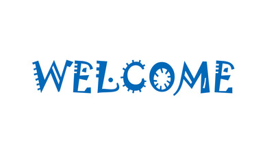 WELCOME（ようこそ）の文字の、よく目立つシンプルなロゴマーク
