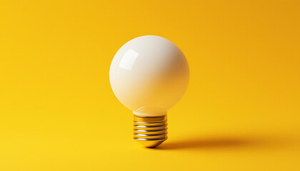 minimalistic modern light bulb on yellow background