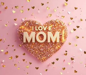 happy mother&rsquo;s day greeting card with heart-shaped text and gold accents