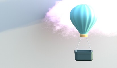 Naklejka premium Balloon floating in the sky with empty basket, clear sky, travel, 3D illustration