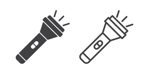 Obraz premium Flashlight icon in flat style. Electric lamp vector illustration on isolated background. Pocket lantern sign business concept.