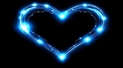 A Glowing Neon Blue Heart Against A Deep Black Background