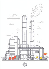 Industrial facility operations urban setting line art illustration modern environment side view industrial concept