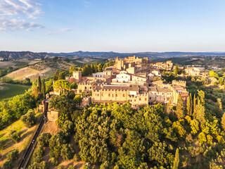 Obraz premium Aerial view of Tuscan medieval village of Certaldo Alto, Siena Province, Tuscany, Italy