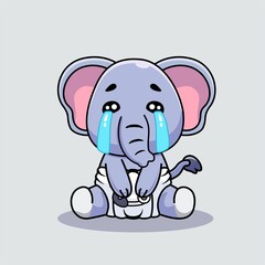 Baby Elephant Crying Illustration