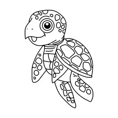 Kawaii turtle character cartoon. Black white line childrenbook. coloringbook turtle. Cute square page coloring book for children. Simple funny kid's drawing.
Turtle coloring pages for kids